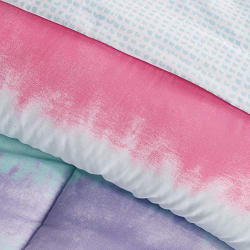 Dream Factory Kids 7-Piece Complete Set Easy-Wash Super Soft Microfiber Comforter Bedding, Full, Purple Multi Tie Dye Stripe #TOP2