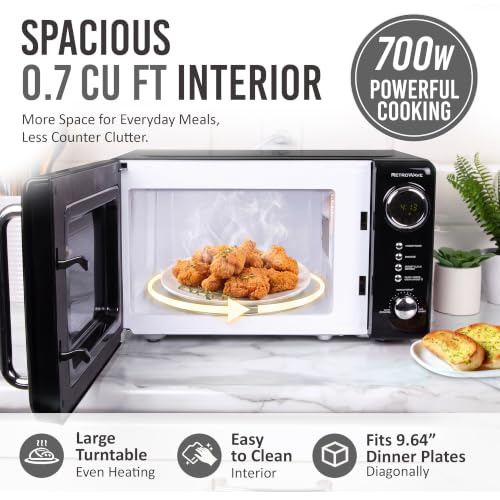Nostalgia Retro Compact Countertop Microwave Oven - 0.7 Cu. Ft. - 700-Watts with LED Digital Display - Child Lock - Easy Clean Interior - Black - image 5