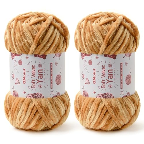 Image of 2x100g Fluffy Velvet Chenille Yarn for Crocheting and Knitting, 80m (87.5yd) Baby Yarn for Crocheting Soft, Crochet Chunky Yarns Amigurumi Yarns (2 Khaki)