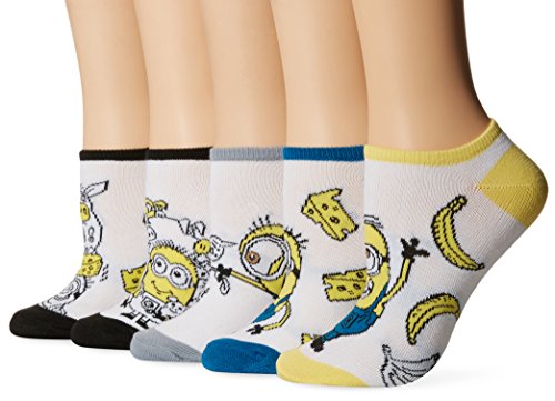 Universal Women's Despicable Me 5 Pack No Show Socks, White Assorted, 9-11