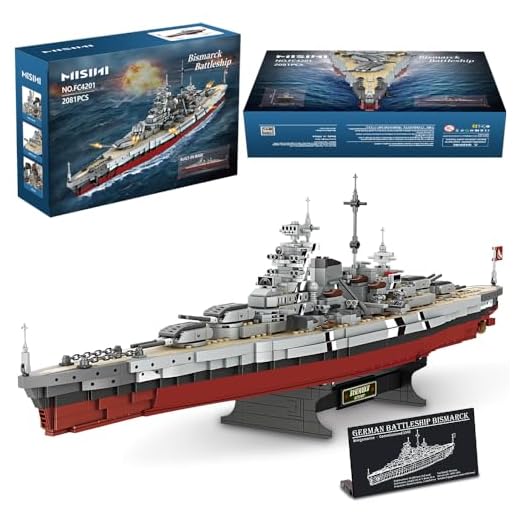 MISINI Technik FC4201 Deutsches Schlachtschiff Bismarck klemmbausteine, 2081 PCS/MOC Groß WWII Deutsches Militär Kriegsschiff Marine-Schlachtschiff Modell für Erwachsene