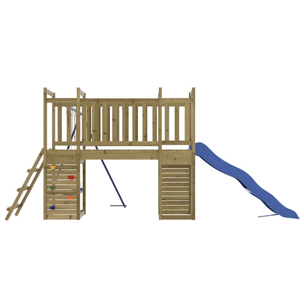 Spielturm imprägniertes Kiefernholz mit Rutsche Schaukel Doppeltrapez Ringseil Sandkasten Garten Spielhaus für Kinder im Außenbereich