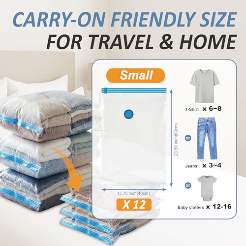 Image of Cozy Essential Vacuum Storage Bags, 80% Compression Vacuum Seal Space Saver Plastic Packaging Bags for Clothes, Blankets, Pillow, Bedding, Comforters, Sealer Clothing Storage,12 Small