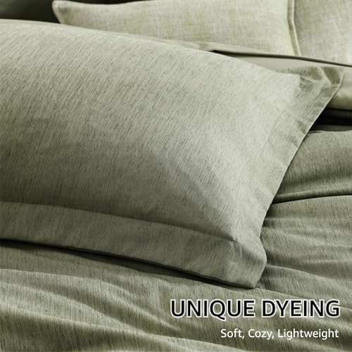 Monbix California King Comforter Set - 7 Pieces Cationic Dyeing Sage Green Bed in a Bag Cal King Bed Sets with Comforter, Sheets, Pillowcases & Shams, Reversible Bedding Comforters Sets (108 * 92)