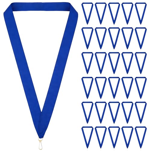 30 Pcs Medal Ribbons Award Ribbon Blue Neck Ribbons for Medals with Snap Clips Flat Medal Lanyards for Awards Participation Ribbon Neck Straps for Medal Competitions Meeting Sport Party Student Awards