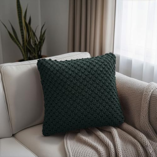 Image of Wakefit Designer Cushion Cover | 16x16 inch | Boho Macrame | Cotton Fabric on Front & Back | Hush | Pack of 1 | Dark Green