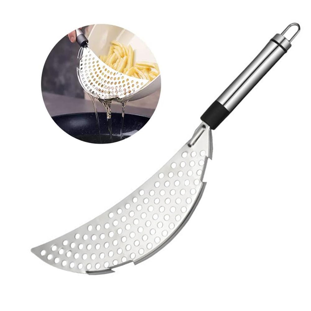 Colino A Mezzaluna In Acciaio Inox Con Manico: Universale Per Pentole E Padelle, Scolapasta Salvaspazio - 2