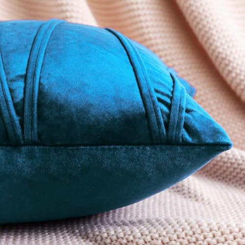Image of Khooti Velvet Striped Cushion Cover Pack of 1-38 inch x 38 inch / 97 x 97 cm | Sea Blue | Soft Pillow Covers Cushion Case for Sofa Bedroom Livingroom Chair Car, Cushion Cover with Zig Zag Pattern