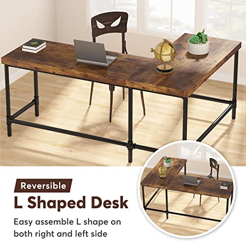 Tribesigns L-Shaped Desk, 67 Inch Industrial Reversible Corner Computer Office Desk Pc Laptop Study Table Workstation With Metal Pipe Legs For Home Office (Rustic Brown) #TOP5