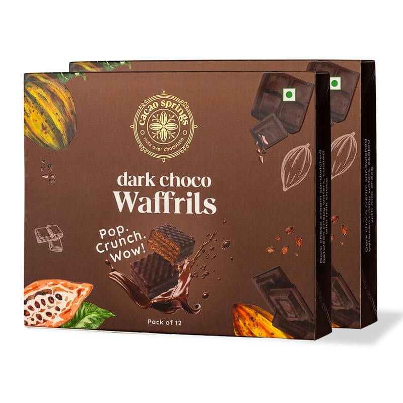 Image of Cacao Springs Premium Dark Choco Waffrils Gift Box, Premium Choco & Nut Delicacy Waffle Chips, Great for Snacking, Premium Gift Hamper for Christmas Gifts, 12 Pieces in Each Box, 2 Boxes, 240gm