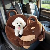 BurgeonNest Dog Car Seat for Medium Small Dogs, 2in1 Dog Bed for Car Under 30 lbs, Washable & Removable Cat Puppy Booster Seats with Clip-On Safety Leash, Cute Dachshund Design Pet Carrier Bag, Brown