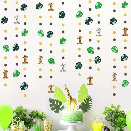 Image of Pinkblume Wild One Jungle Theme Decorations - Palm Leaf Dot Circle Garland, Safari Animal 1st Birthday Supplies