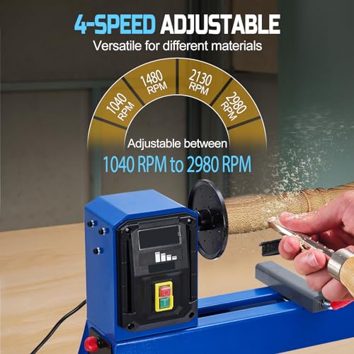 Wood Lathe, 14" x 20" Benchtop Wood Lathe Machine 0.5 HP Infinitely Variable Speed 1040-2980 RPM, Wood Turning Lathe Machine with Wrench & 2 Chisels for Woodworking, Woodturning - Image 3