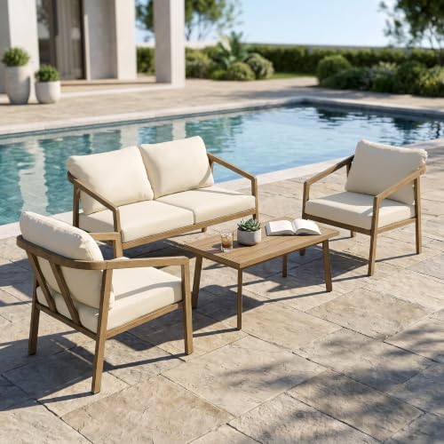 4 Pieces Outdoor Sofa Set, Never-Rust Aluminum Patio Conversation...