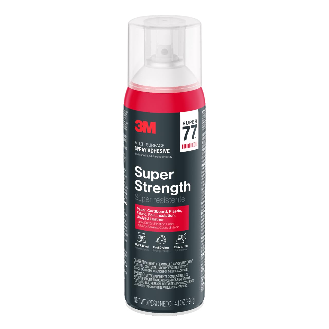 3M Super 77 Multi-Surface Spray Adhesive, 14.1 oz., Low VOC, Quick Bond, Fast Drying, Clear Finish for Foil, Foam, Paper, Metal, Plastic, Fabric, and Cardboard (77-NAT)