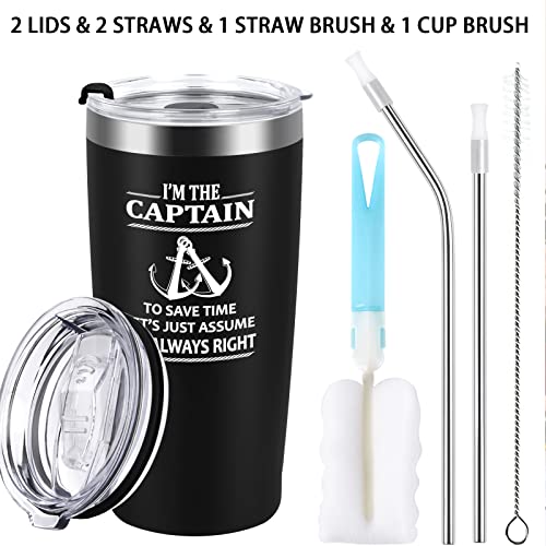 Qtencas I'm The Captain & I'm Always Right Stainless Steel Insulated Travel Tumbler, Boating Gifts For Men, Father's Day Birthday Boating Anchor Christmas Gifts For Men Boaters Sailors(20Oz, Black) #TOP3