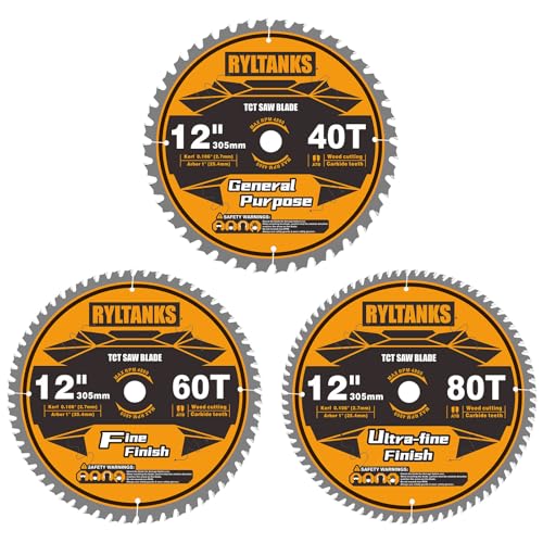 Ryltanks 12 Inch Miter Saw Blade, 1' Arbor, 40T for General Purpose&60T for Fine Finish&80T for Ultra Fine Finish Wood Cutting, 3-Pack