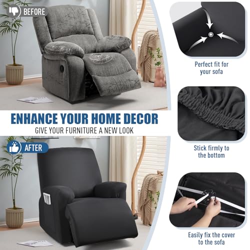 Image of TAOCOCO Stretch Recliner Couch Covers 3-Pieces Style Recliner Chair Covers Recliner Cover for Reclining Chair Slipcovers Feature Fitted Soft Washable (1 Seat, Black)