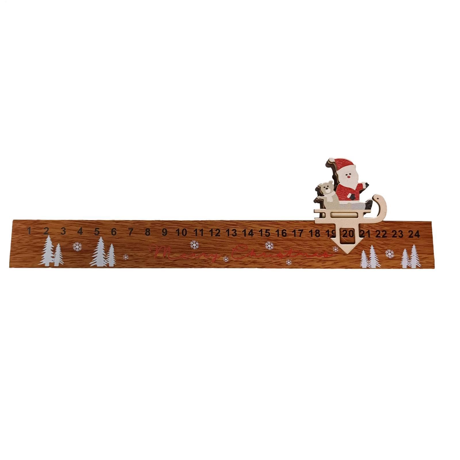 Wooden Christmas, Christmas Countdown Calendar with Santa Claus 24 Days | Sliding Christmas Ornaments, Classic Christmas Elements, Christmas Decorative Calendar