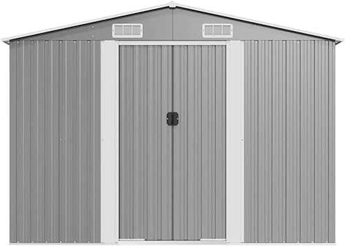 Miniatura 5 de vidaXL Modern Garden Storage Shed Grey 101.2X101.2X71.3 in Galvanized Steel Ideal for Tools and Furniture in Outdoor Spaces Garage Tool Metal