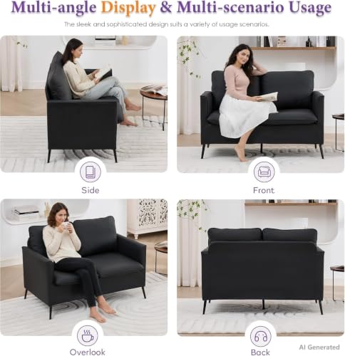 Image of TYBOATLE Faux Leather Loveseat Sofa, Small 2 Seater Couch (Black, 1) | TYBOATLE, Mid-Century Modern, Comfy, Small Spaces, Living Room, Bedroom, Apartment, Office, Dorm
