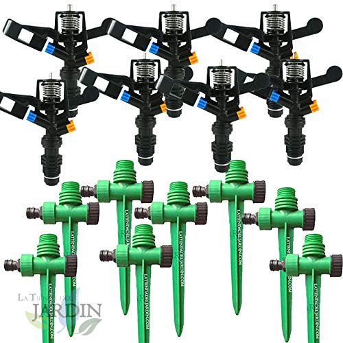 Suinga 15 ASPERSORES agricolas Circular 360º. Alcance 7-13 m. Rosca 1/2". Incluye 15 PINCHO Porta ASPERSOR, Negro