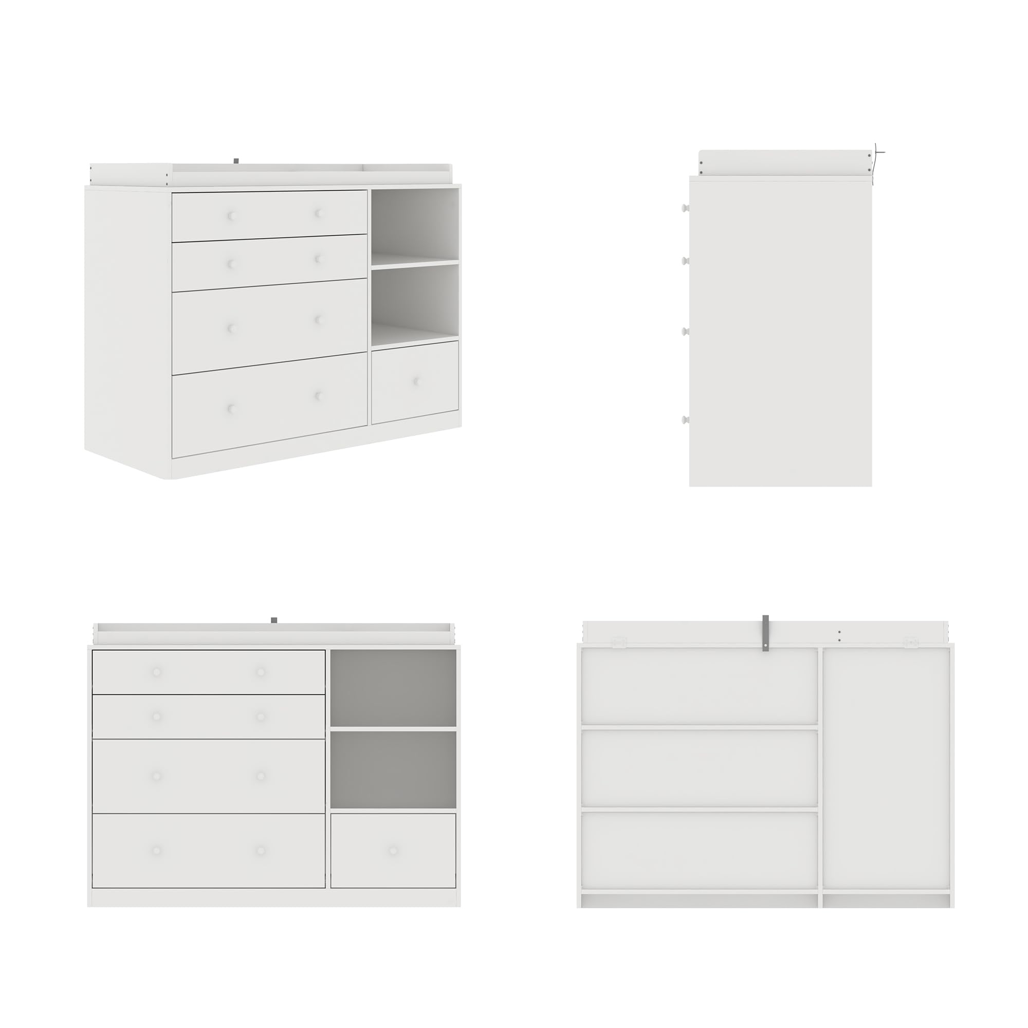 Caldion Commode à langer avec table à langer blanche, commode pour bébé avec 5 tiroirs et surface de rangement, commode de rangement pour chambre de bébé, 120 x 50 x 85 cm