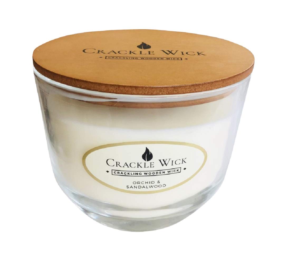 Crackle Wick Large Scented Candle in Round Glass Jar 485g - Orchid & Sandalwood