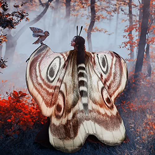 Yinder 2 Pcs Halloween Moth Wings Costume Butterfly Wings Shawl Moth Wings Cape Costume Accessory With Headband thumb #1