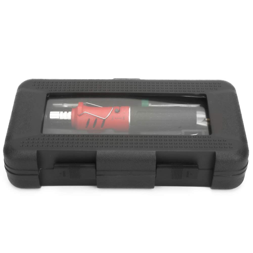 BiuZi Lutownica gazowa 1 zestaw HS-1115K wielofunkcyjny zestaw lutowniczy gaz butan 80-150 W bezprzewodowy zestaw lutowniczy gaz lutowniczy (czerwony, złoty) (kolor: Czerwony)
