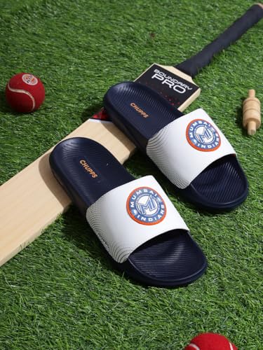 Image of CHUPPS Mi Ace Orange Navy Drift Orthopedic Slippers | Soft Footpharma Footbed | Breathable Ventilation Holes | Lightweight Flip Flops | Anti-Skid Chappals for Everyday For Mens