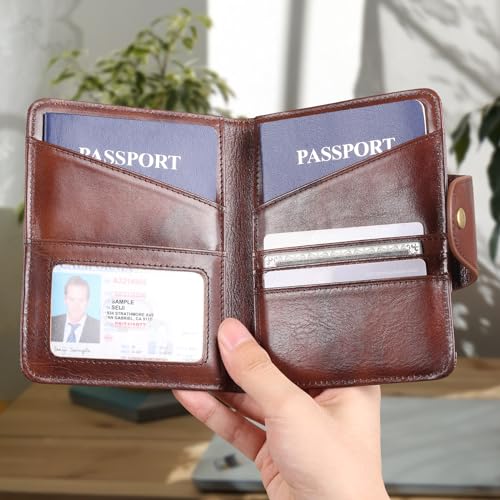 Image of Polare Full Grain Leather Slim and Soft RFID Blocking wallet For Men Snap Bifold Travel Wallet Passport Holders 2 Passports, Coffee, Slim