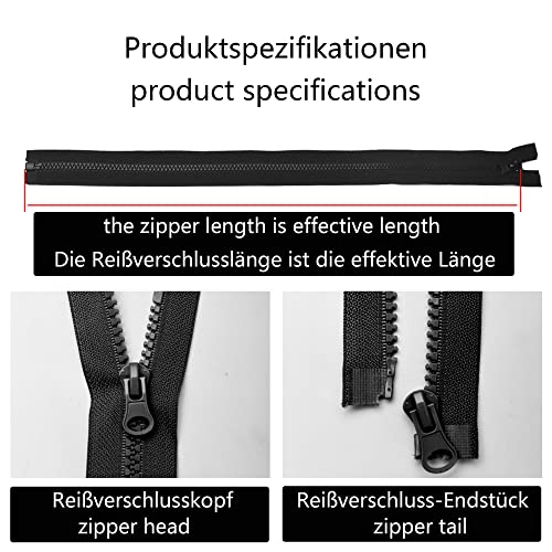 ftiemlovde 5# 6 Pack Reißverschluss Teilbar für Jacken Kunststoff Schwarz，Schlitten Reissverschluss 20 cm mit Zipper 5mm，Universal Reisverschluß Kaufen Erweiterung