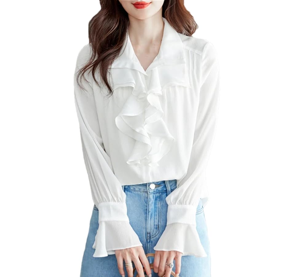 Ameri☆ RUFFLE FRILL CHIFFON BLOUSE ホワイト AMERI RUFFLE FRILL CHIFFON BLOUSE｜Yahoo!フリマ（旧PayPay