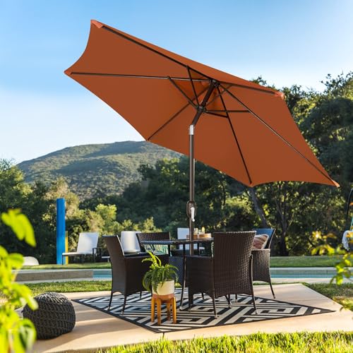 Image of Blissun 7.5 ft Patio Umbrella, Yard Umbrella, Outdoor Market Umbrella with Push Button Tilt Crank, Rust