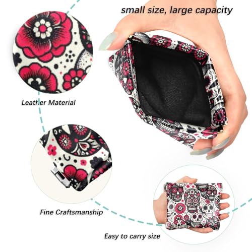 Dia De Muertos Skulls Coin Purse Leather Pouch Change Purse, Squeeze Coin Pouch for Cards, Keys & Lipsticks, Unisex2
