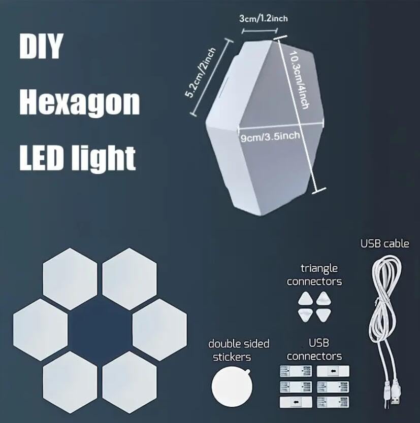 Set di 6 lampade da parete a LED esagonali, con controllo tattile, luce bianca neutra, luce notturna, risparmio energetico, facili da usare, per la decorazione della casa e l'illuminazione ambientale