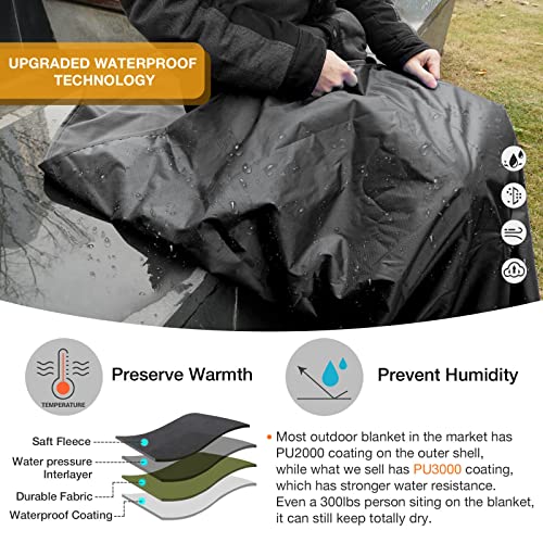 Dukuseek Large Waterproof Outdoor Stadium Blanket - Hooded Stadium Blankets Windproof For All Weather, Warm Fleece - Portable Wearable For Camping, Picnic, Sporting Events, Beach, Car, Dogs - 79X56 #TOP3