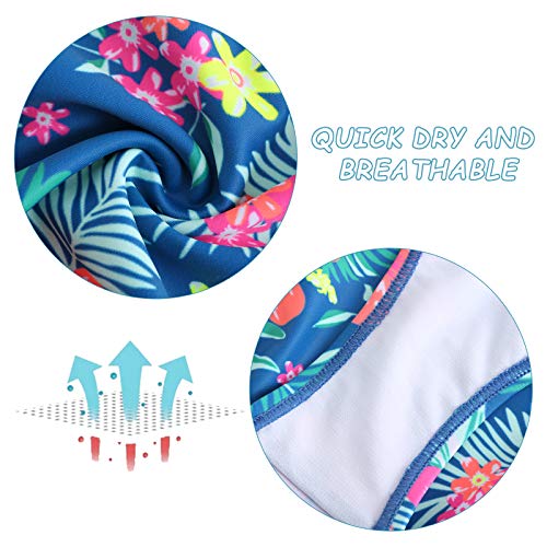 Girls One Piece Swimsuits Off Shoulder Bathing Suit Kids Hawaiian Floral Swimwear 3-16 Years4