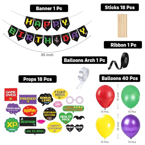 Image of Party Propz Game Theme Happy Birthday Decoration Kit -79 Pcs, Balloon for Birthday Decoration Items with Photobooth Props, Game Theme Happy Birthday Banner for Boys & Girls (Cardstock, Latex)