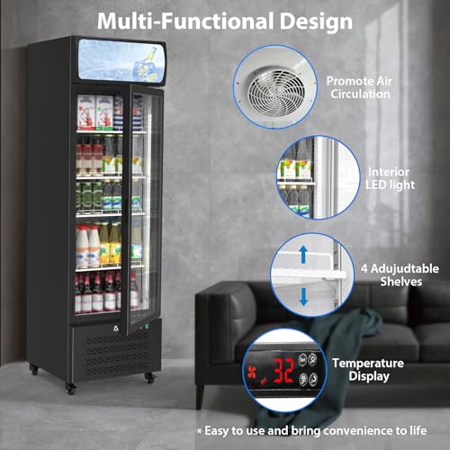Image of IDEALHOUSE 13.4 Cu.Ft Commercial Display Refrigerator, Single Glass Door Beverage Cooler with 4 Adjustable Shelves & LED Lighting, Black Drink Fridge for Store or Home