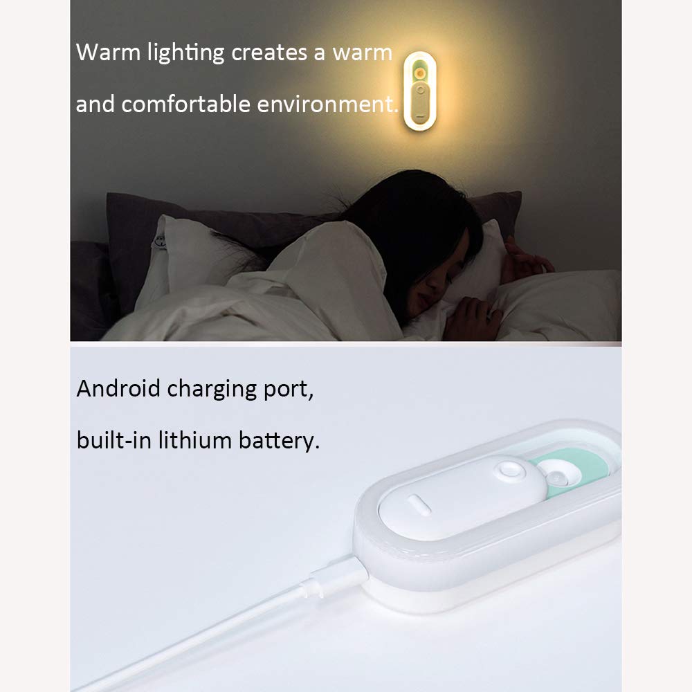 La luz del sensor, Armario de luz, LED portátil ligero de la noche, dos modos, USB recarga, interruptor deslizante magnético, Escalera, pasillo, baño, armario, dormitorio, cocina Pack de 2,Amarillo