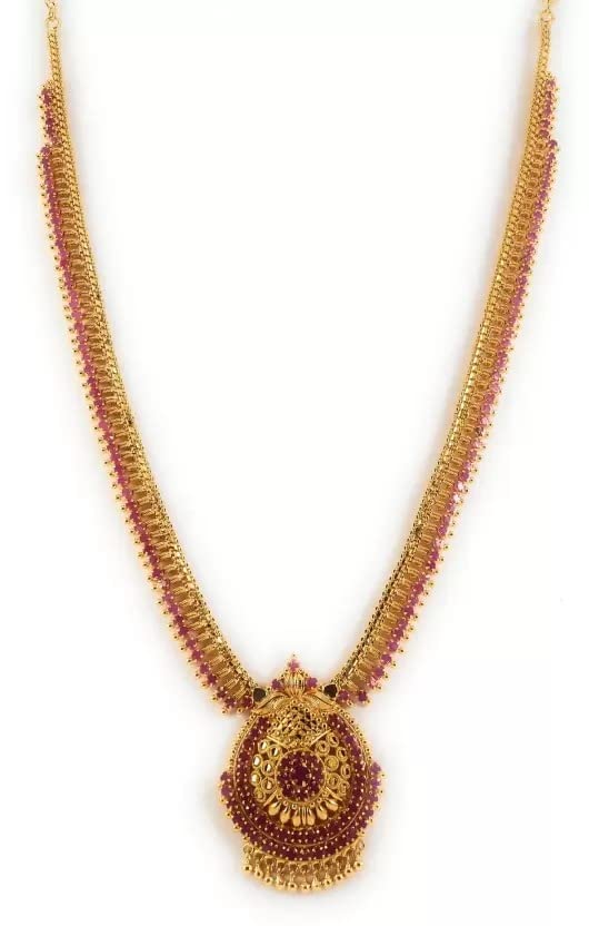 AFJ GOLD Copper Micro Gold Plated South Indian Traditional Trendy Stylish Fashion Jewellery Wedding Ruby Haram for Women (Gold, Yellow, 1 Gram) (B081D33B9J) Amazon Price History, Amazon Price Tracker