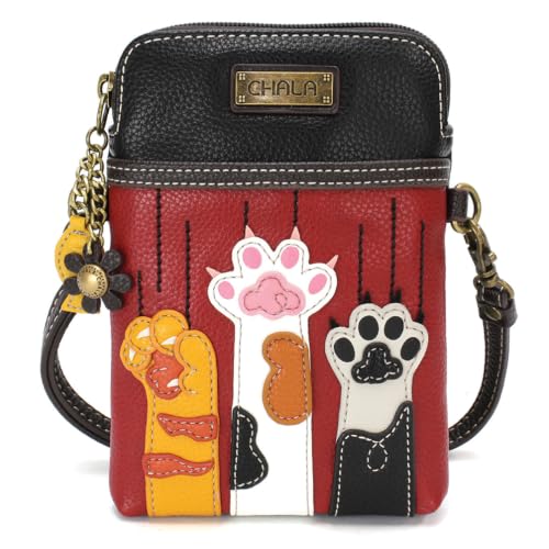 Image of CHALA Cat Collection Cell Phone Crossbody Purse-Women PU Leather /Canvas Multicolor Handbag with Adjustable Strap