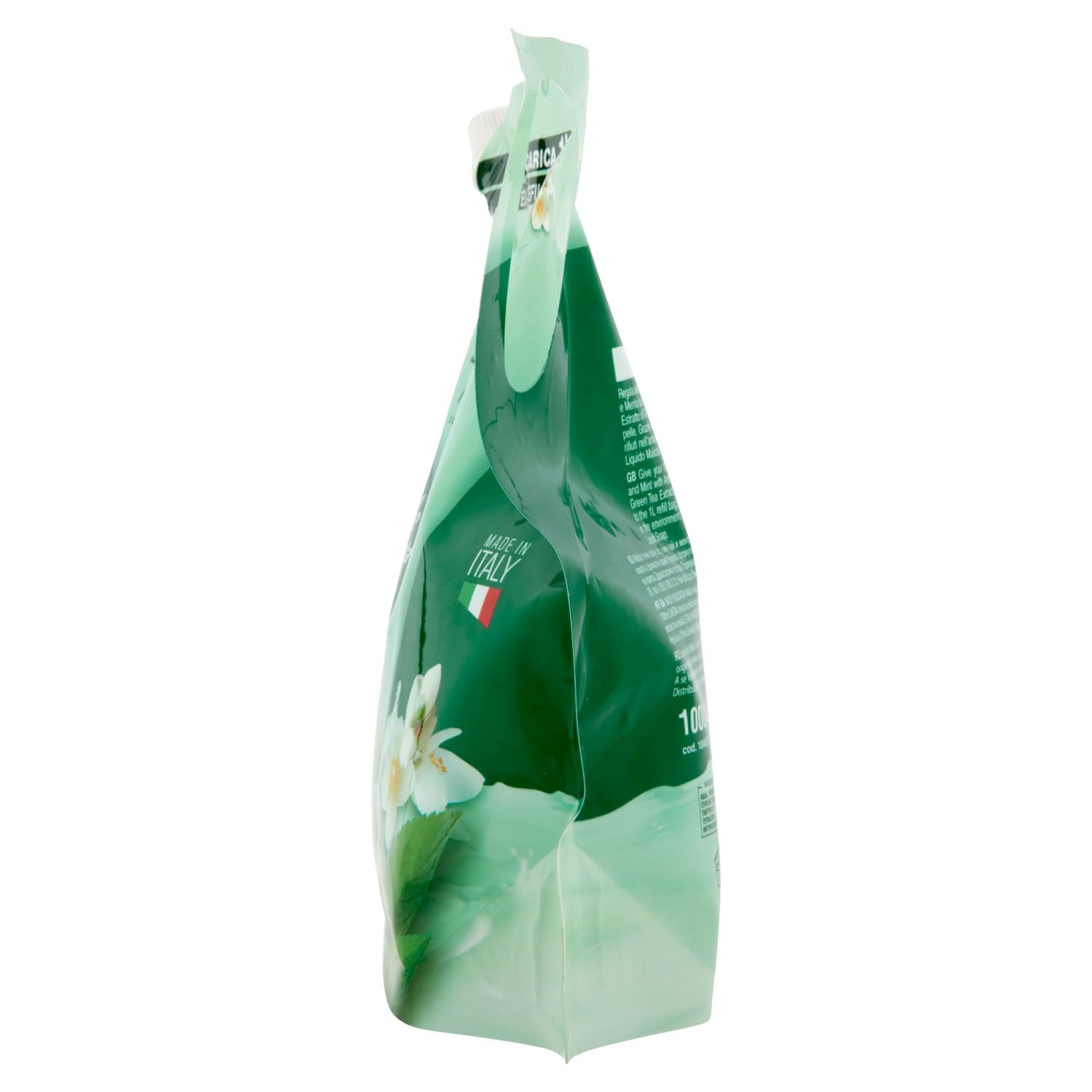 10 saponi Malizia Sapone Liquido – Sapone liquido con tè verde e menta – Ideale per mani e viso – Busta ricarica ecologica 1000 ml + portachiavi Beni Culinari