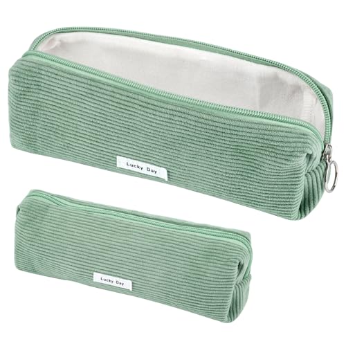Federmäppchen Mäppchen Cord-Stoff Schlamppermäppchen Damen Federmäppchen Mädchen Federtasche Stiftetasche Stiftemappe Pencil Case Cord Federtasche für Mädchen Teenager Schule Büro (Grün)