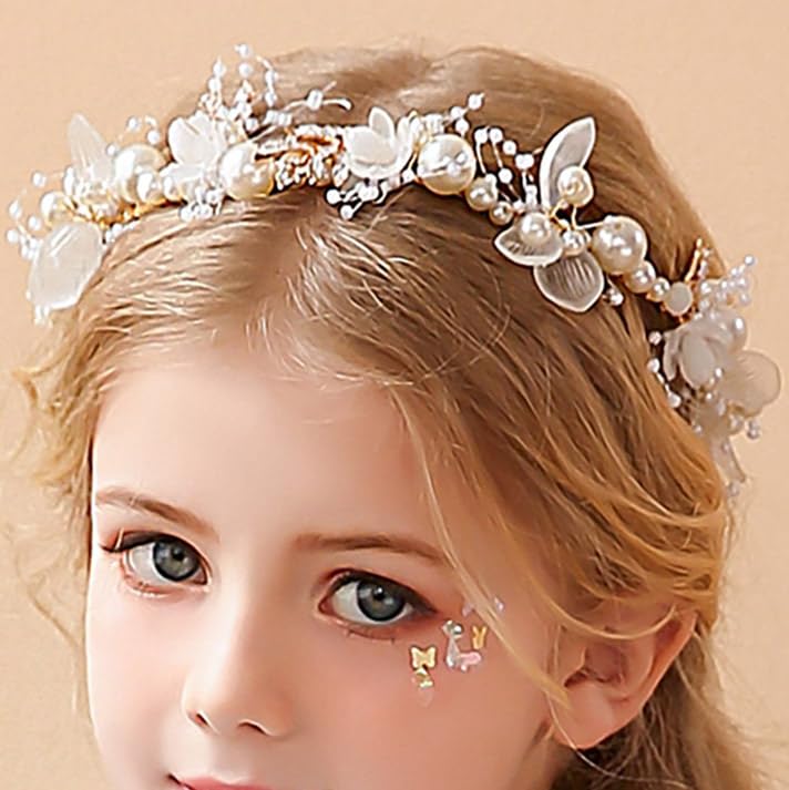 Campsis Flower Girl Headpiece for Wedding, Pearl Communion Headband, Bridal Hair Accessories for Girls - Image 3