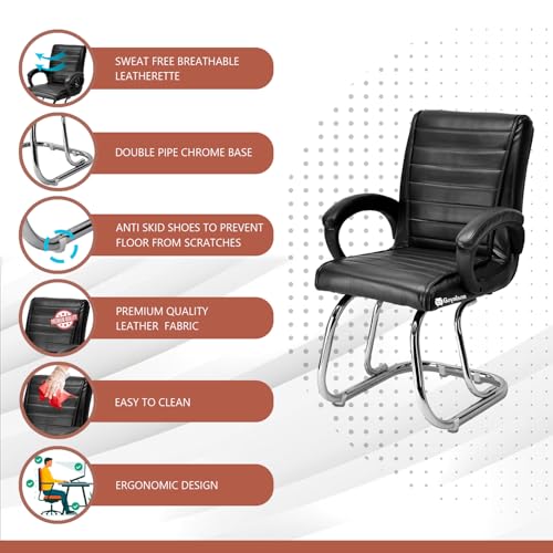 KITHANIA Executive Office Chair | Home Study Library Reception Visitor Chair with Chrome Steel Frame | Cushioned Seat & Back | Double Support Steel... - Image 6