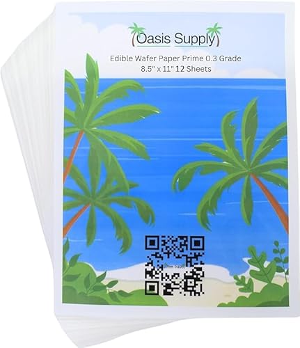 Wafer Paper Flexible Edible Printer Sheets 12 Pack 0.3mm White Letter Size 8.5" x 11" Cake Topper Decoration Burn Away by Oasis Supply Company