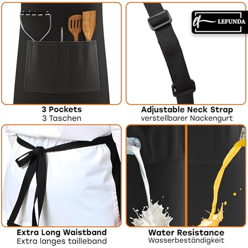 LEFUNDA® Cooking Waterproof Apron with 3 Pockets Adjustable BBQ Long Straps for Children Men Women Kitchen Restaurant Café - Image 9